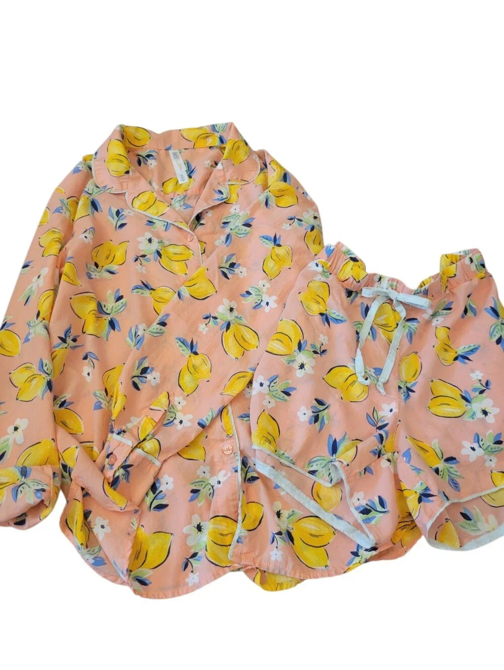 Gilligan‎ & O'Malley Pajama Set Button-Down Top & Shorts Silky Peach Size M